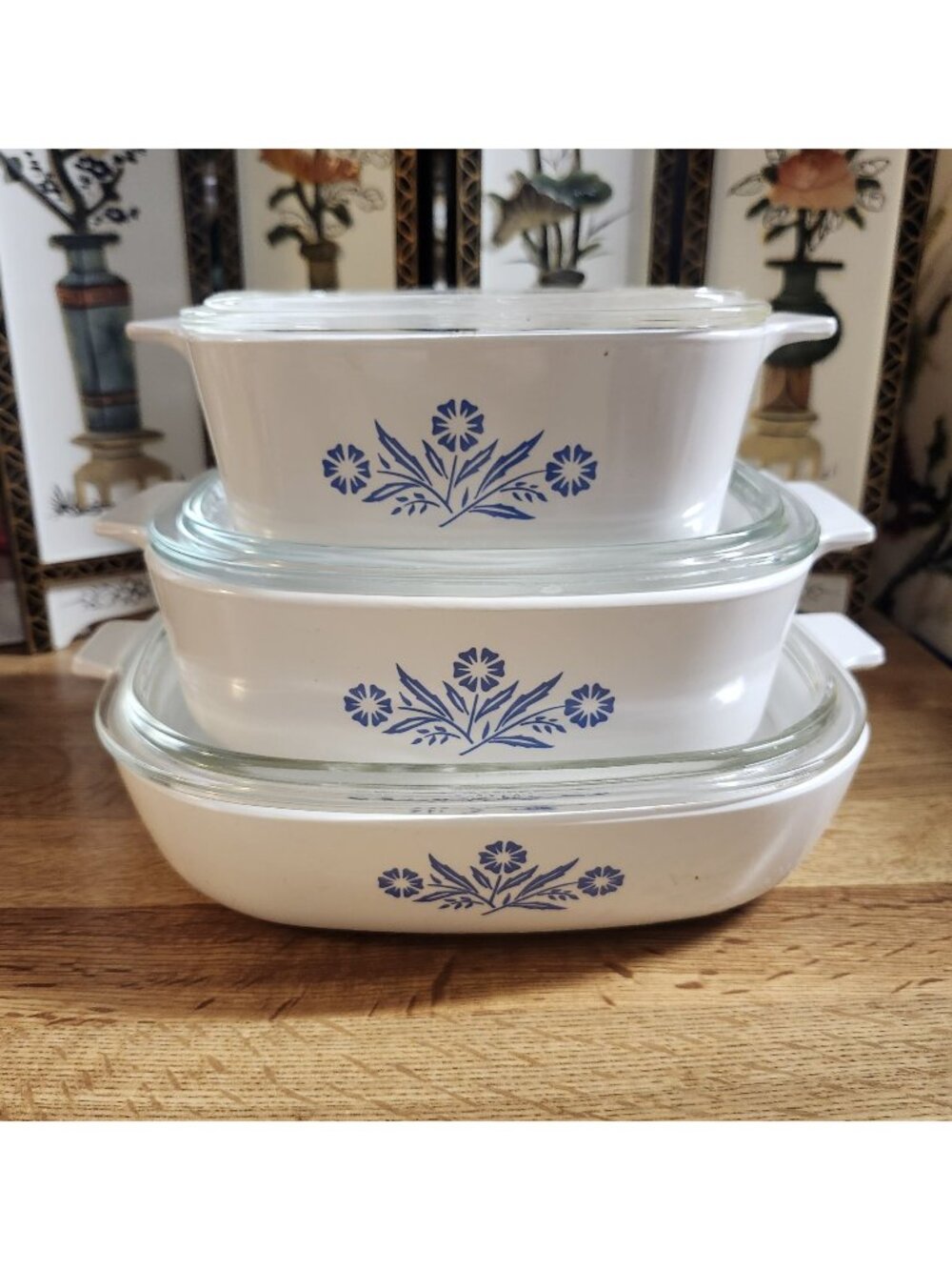 CorningWare Set of 3 Cornflower Blue Casserole Dishes w/Pyrex Lids Vintage - Picture 1 of 16